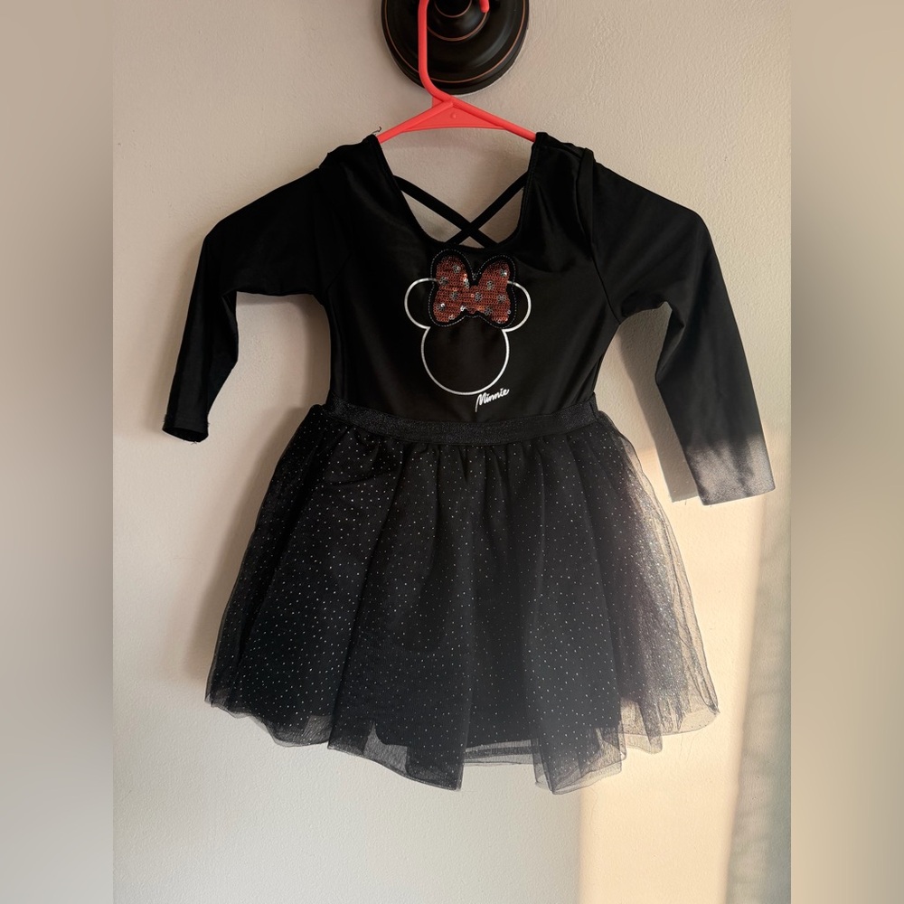 Disney Minnie Mouse Girls Black Sequin Tutu Dress Long Sleeve 4T‎